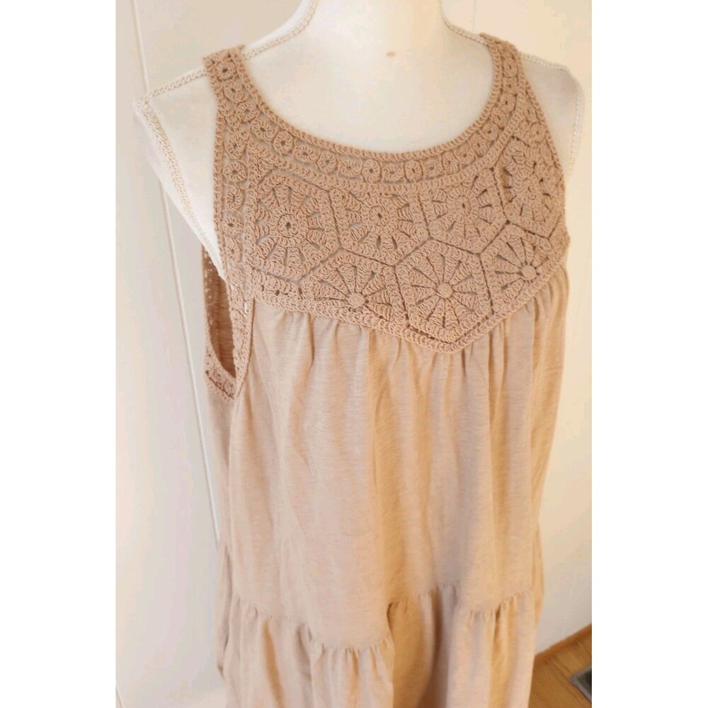 Time and Tru Tank Dress XXL 20 Tan Tiered Boho Peasant Macrame Textured NWT
